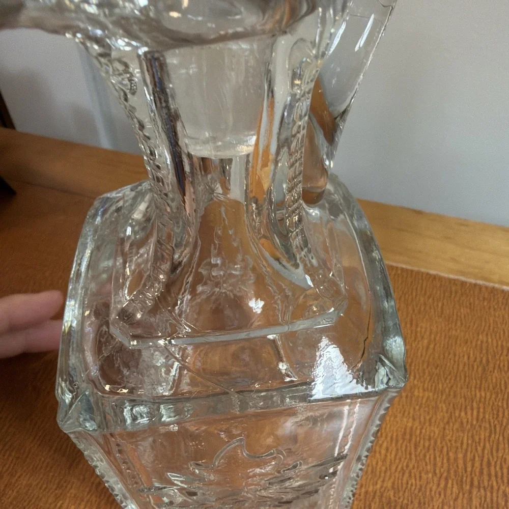 Antique EAPG Flint Glass Square Maple Leaf Decanter Pitcher Bottle Stopper 9.5